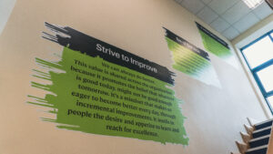 Occupli Values on the wall of stairway in Little Island